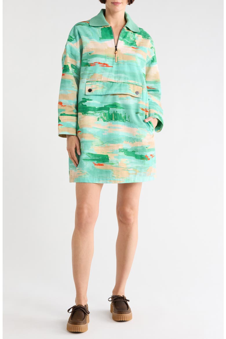 Long Sleeve Half Zip Minidress, Main, color, AQUA