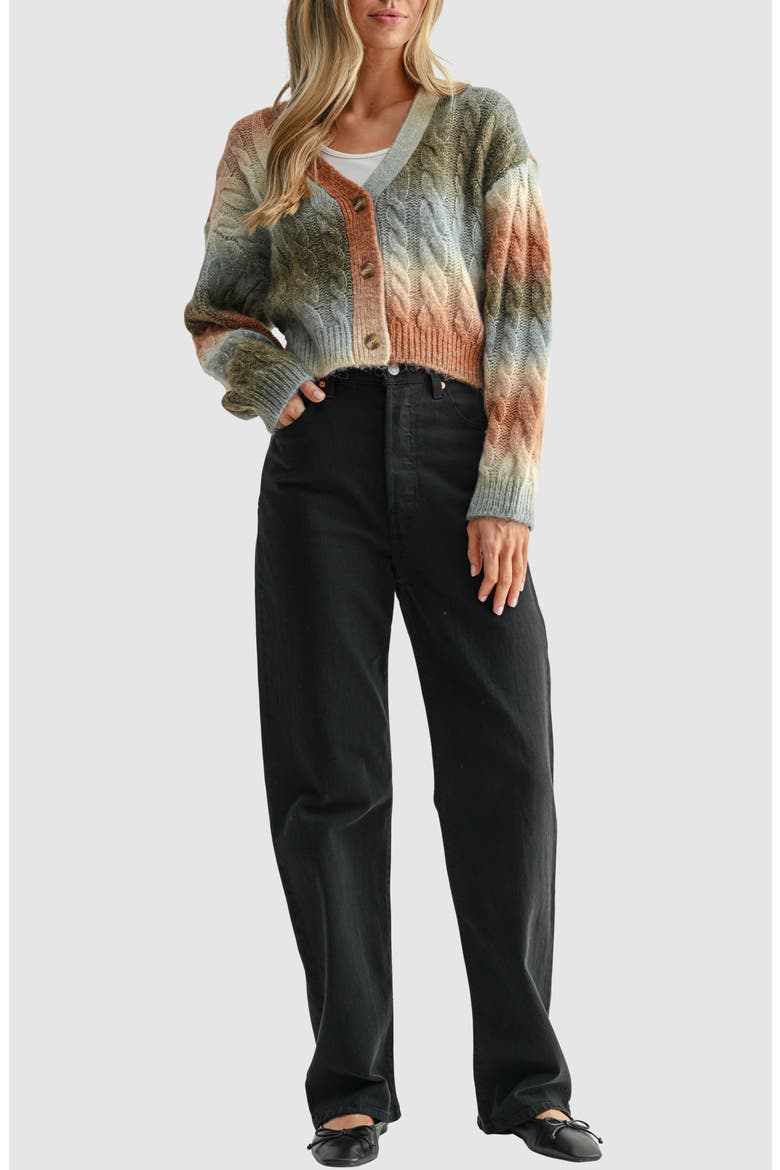 Ombré Cable Knit Cardigan, Alternate, color, OLIVE BROWN MULTI