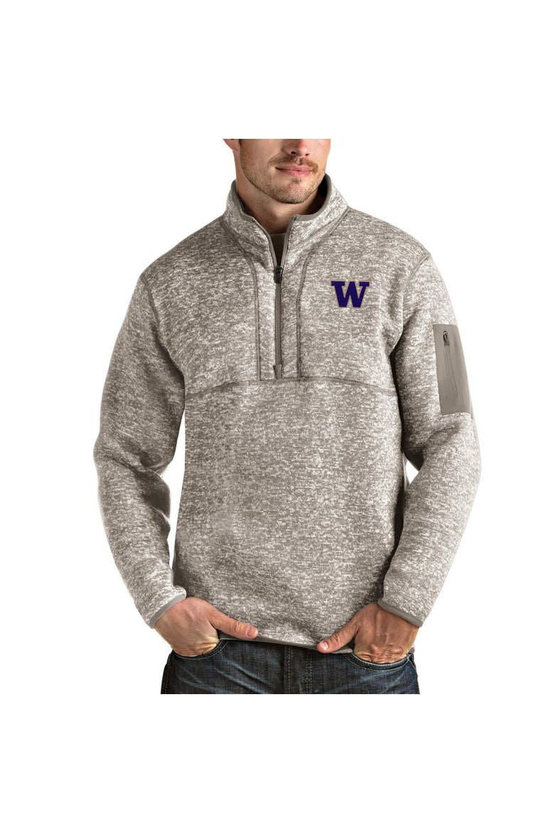 Men's Antigua Oatmeal Washington Huskies Fortune Half-Zip Pullover Jacket, Alternate, color, Oatmeal