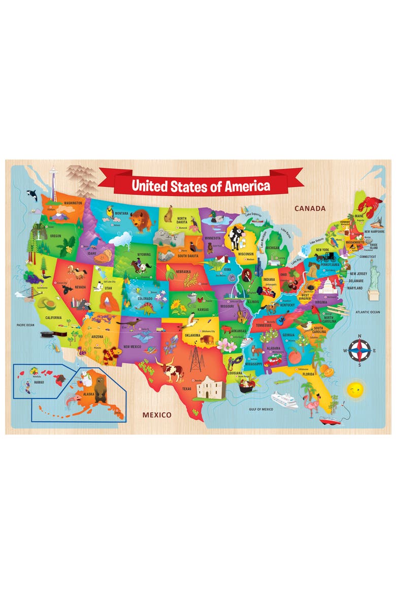 USA Map - 44 Piece Wood Jigsaw Puzzle, Alternate, color, Multicolor