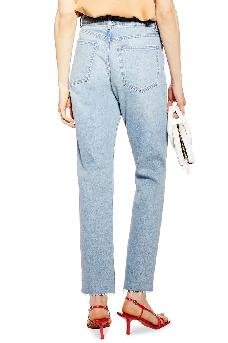 High Waist Raw Hem Straight Leg Jeans, Alternate, color, BLEACH STONE DENIM