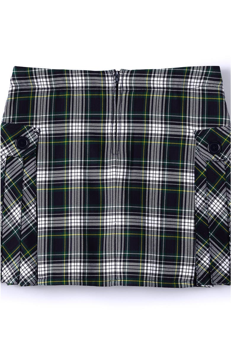 Lands
 End School Uniform Girls Side Pleat Plaid Skort Above Knee, Alternate, color, White/Evergreen Plaid