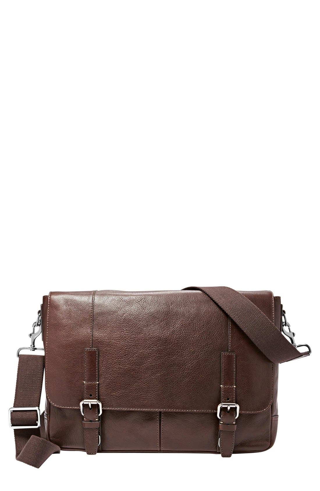 Fossil 'Graham' Leather Messenger Bag, Main, color, 