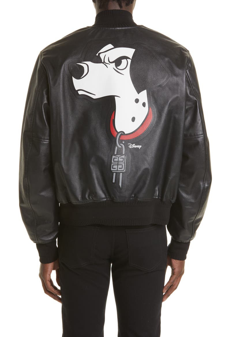 Disney x Givenchy '101 Dalmatians' Leather Bomber Jacket, Alternate, color, BLACK