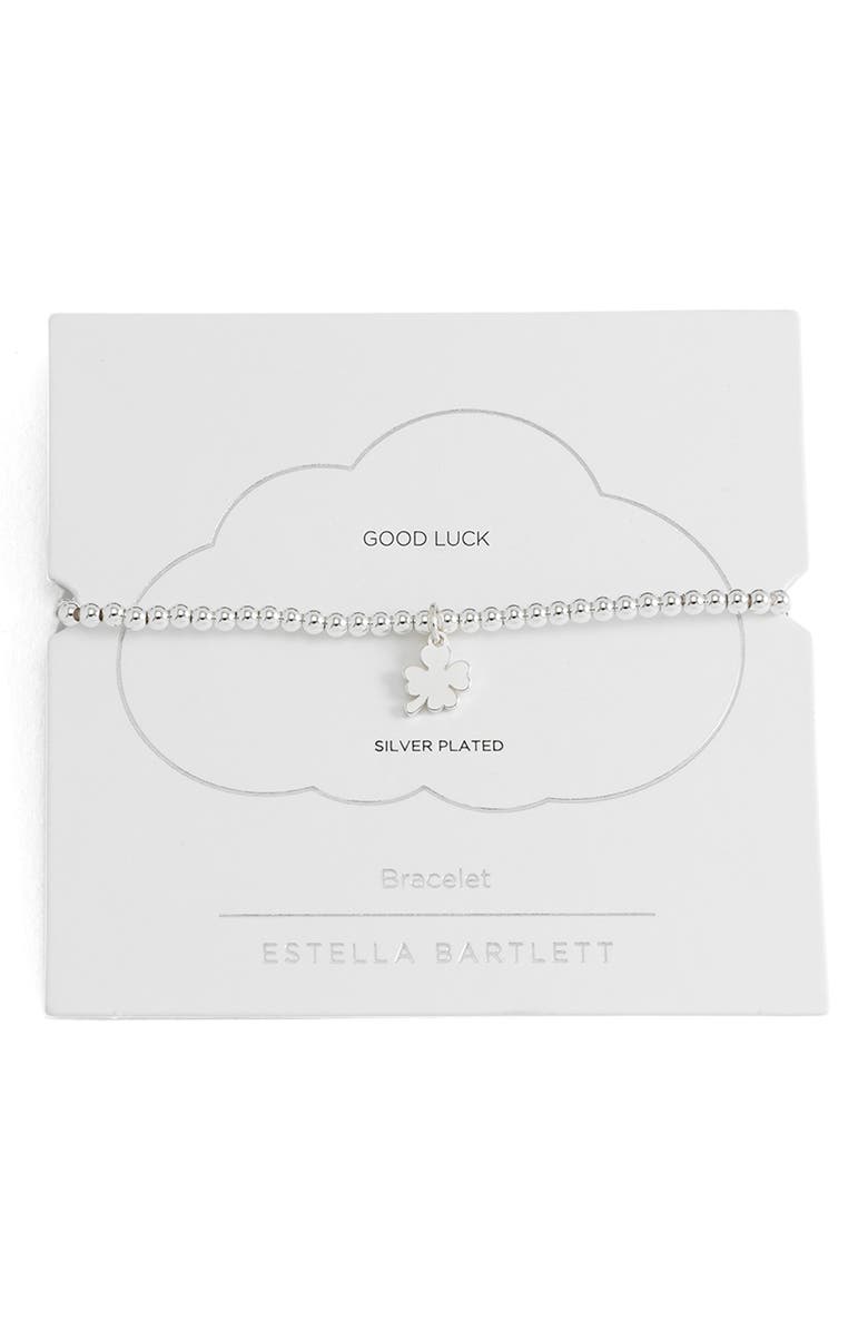 Estella Bartlett Sienna Clover Beaded Stretch Bracelet, Main, color, Silver