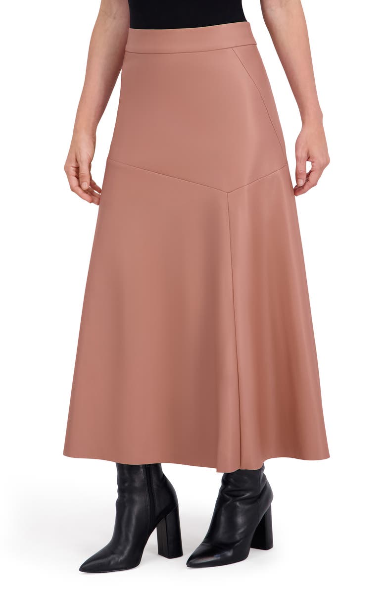 Ookie & Lala Supersoft Faux Leather Geo Seam Maxi Skirt, Alternate, color, Mocha