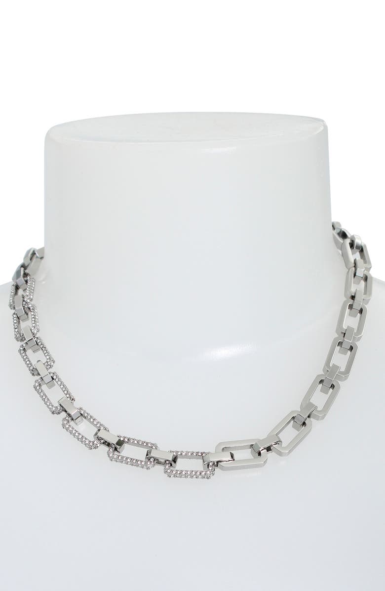 AllSaints Pavé Crystal Geometric Link Choker, Alternate, color, Rhodium