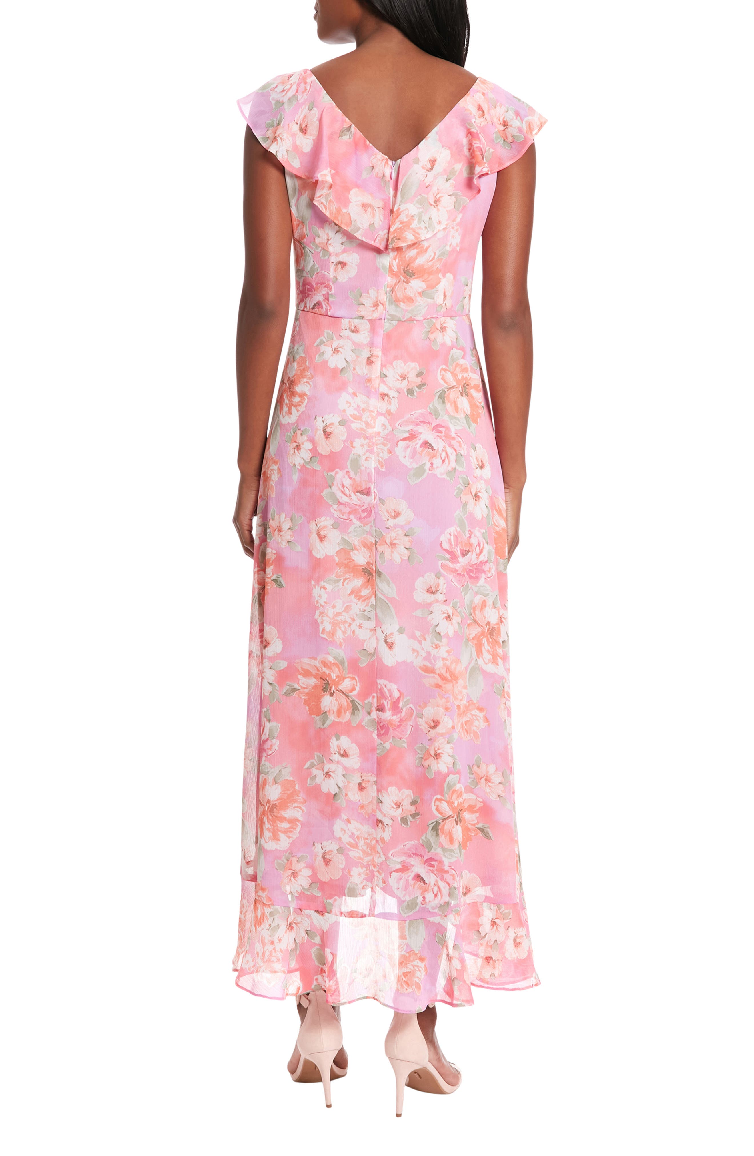 London Times Ruffle Neck Maxi Dress