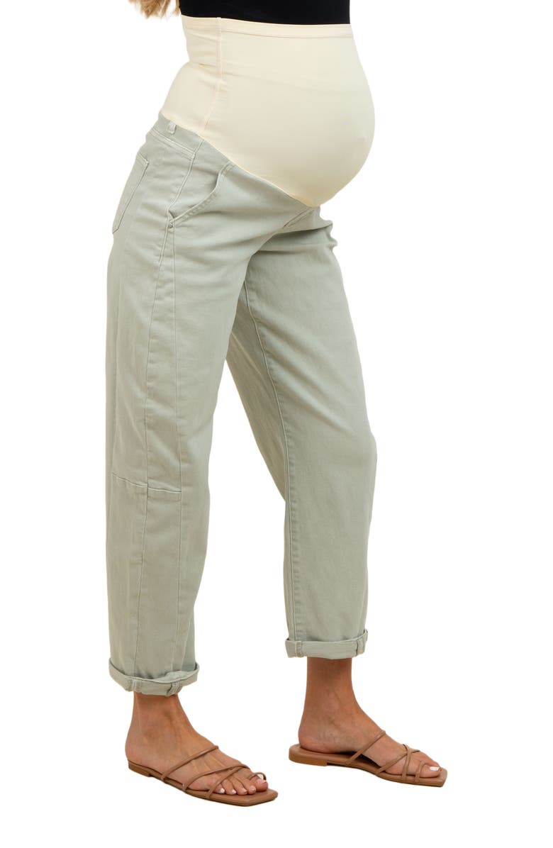 PinkBlush Rolled Cuff Barrel Leg Maternity Jeans, Alternate, color, Light Olive