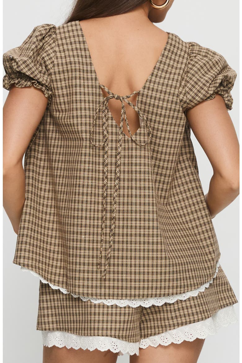 Chandelier Check Babydoll Top, Alternate, color, BROWN CHECK