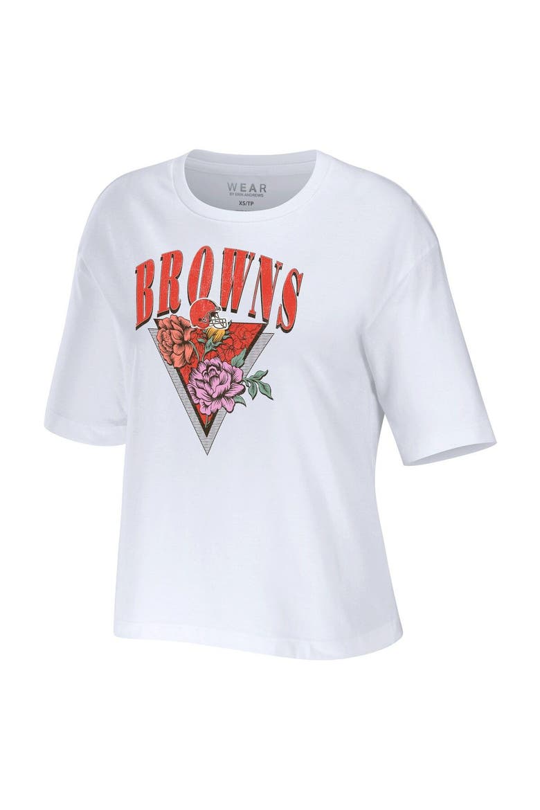 Women's WEAR by Erin Andrews White Cleveland Browns Boxy Floral Cropped T-Shirt, Alternate, color, White