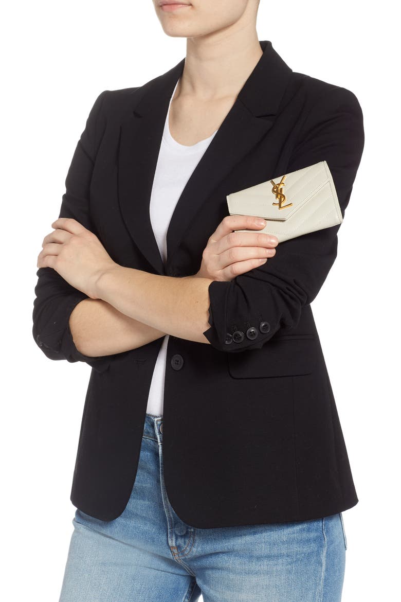'Monogram' Quilted Leather French Wallet, Alternate, color, CREMASOFT