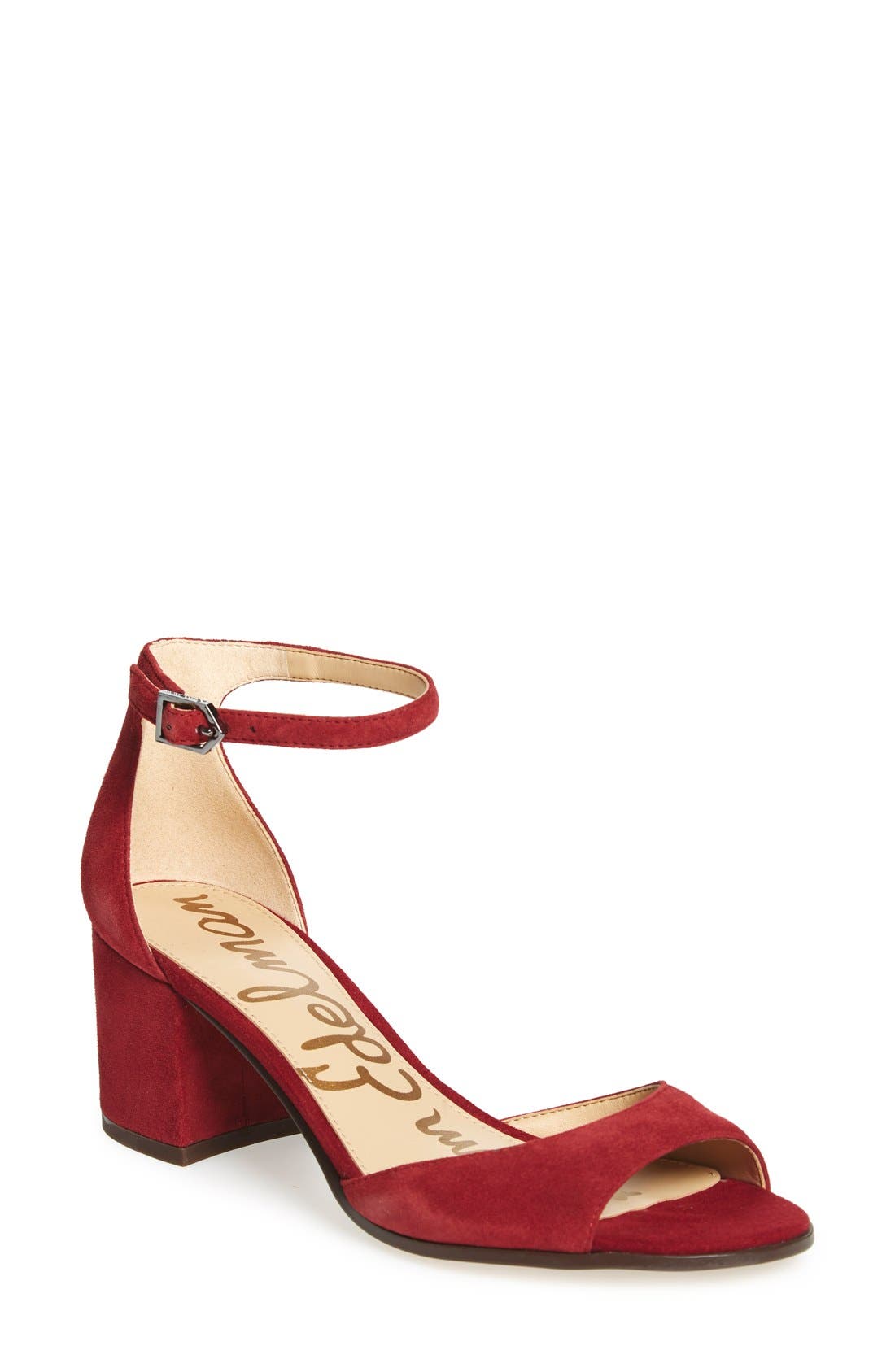 Susie d'Orsay Ankle Strap Sandal, Main, color, TANGO RED SUEDE