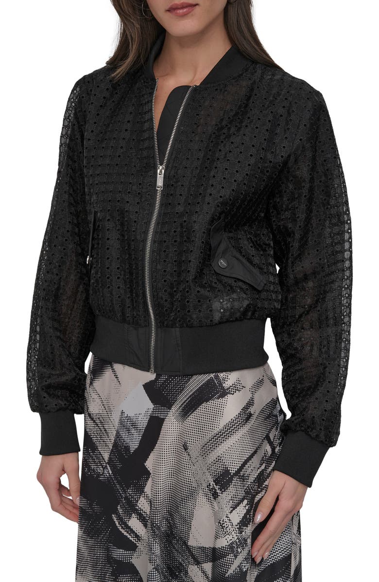 DKNY SPORTSWEAR Organza Eyelet Bomber Jacket, Main, color, 