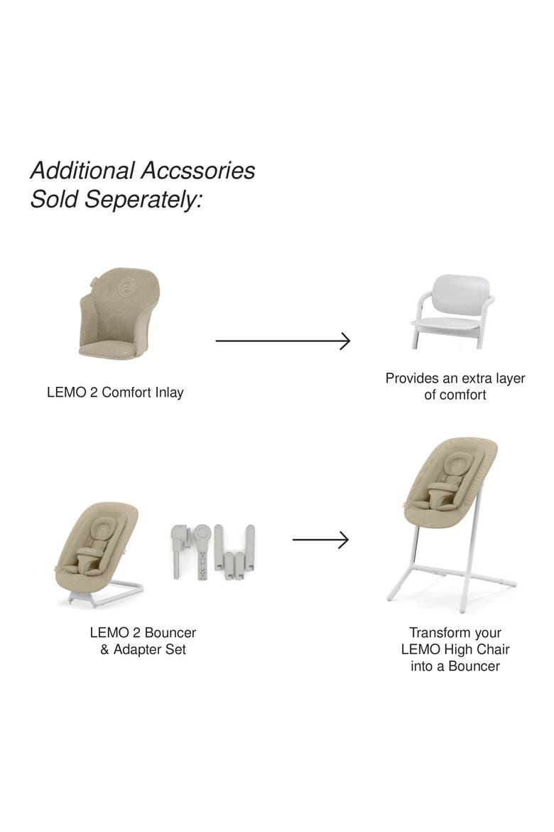 LEMO 3-in-1 High Chair with Baby Set & Tray, Alternate, color, WHITE