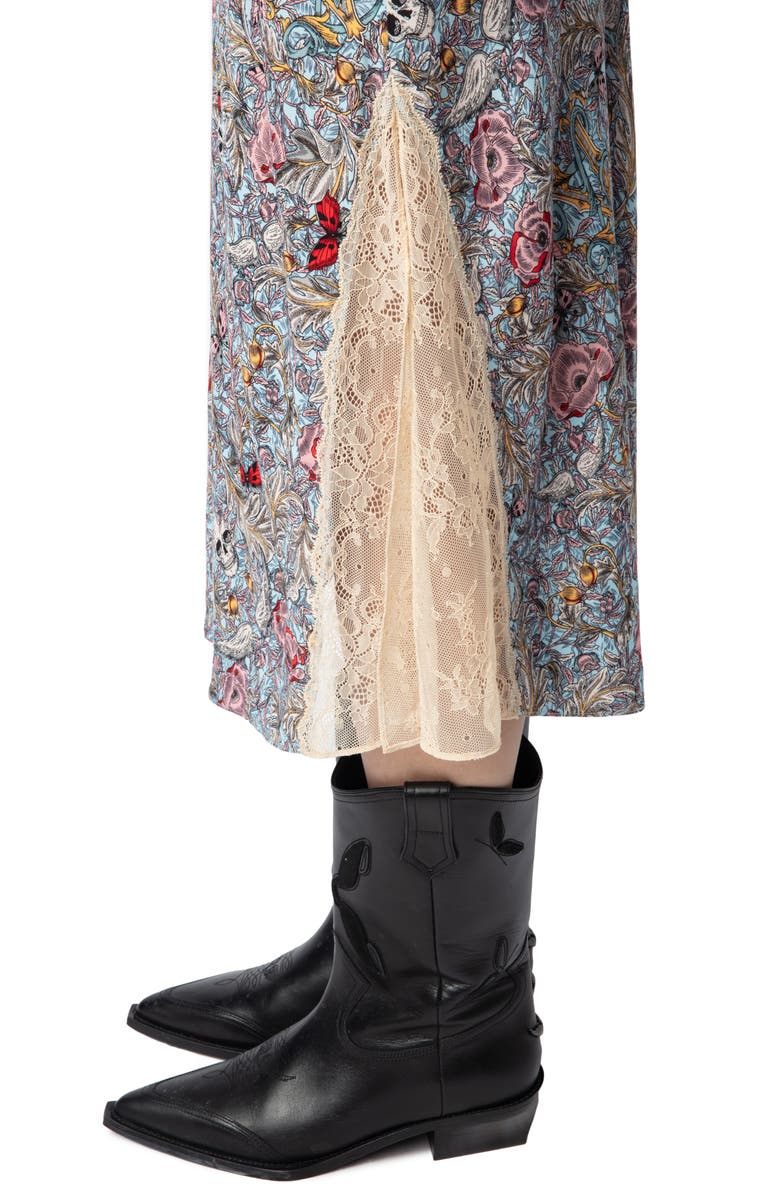 Zadig & Voltaire Jayla British Flowers Lace Inset Midi Skirt, Alternate, color, 