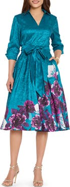 Tahari ASL Metallic Embroidered Midi Dress