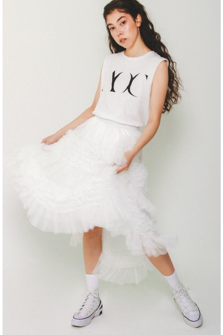 Andrea High-Low Cotton Tulle Skirt, Alternate, color, WHITE