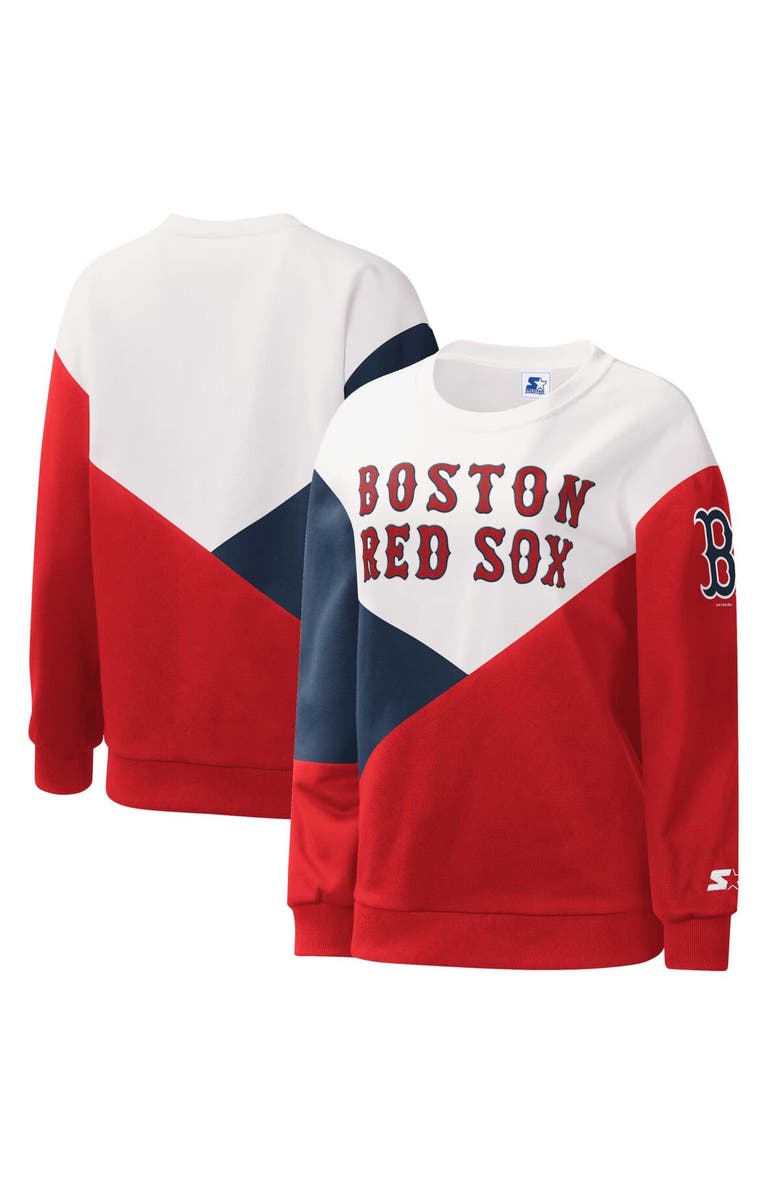 STARTER Women's Starter White/Red Boston Red Sox Shutout Pullover Sweatshirt, Alternate, color, White