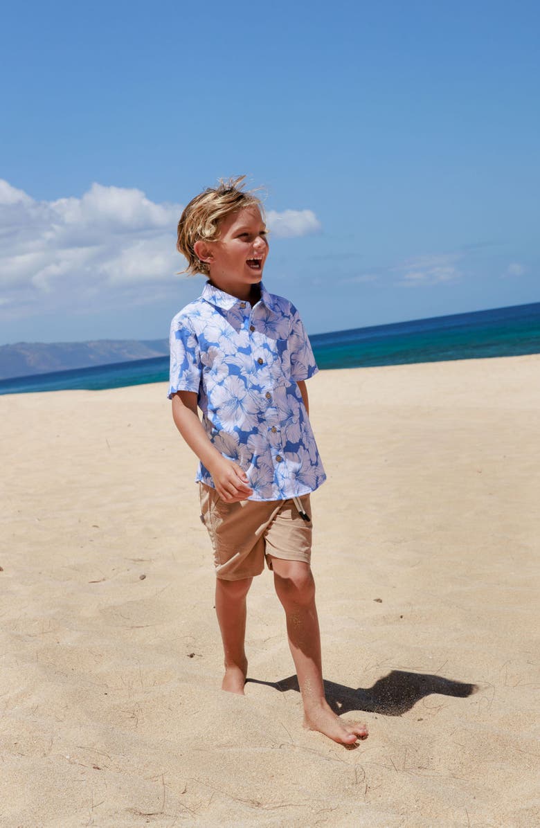Feather 4 Arrow Kids' Hibiscus Short Sleeve Button-Up Shirt, Alternate, color, Marina Blue
