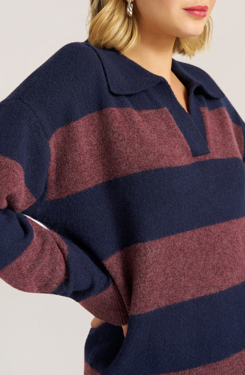 matty m. Kristie Stripe Johnny Collar Sweater, Alternate, color, Navy