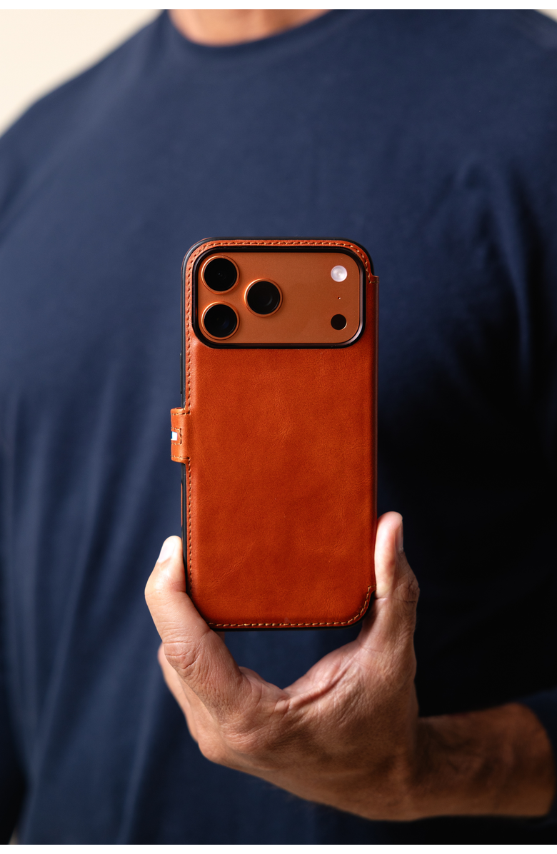 Bluebonnet The Executive Leather iPhone 17 Pro Folio Case, Alternate, color, Tuscan Tan