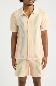 MAVRANS Sliced Knit Short Sleeve Button-Up Shirt