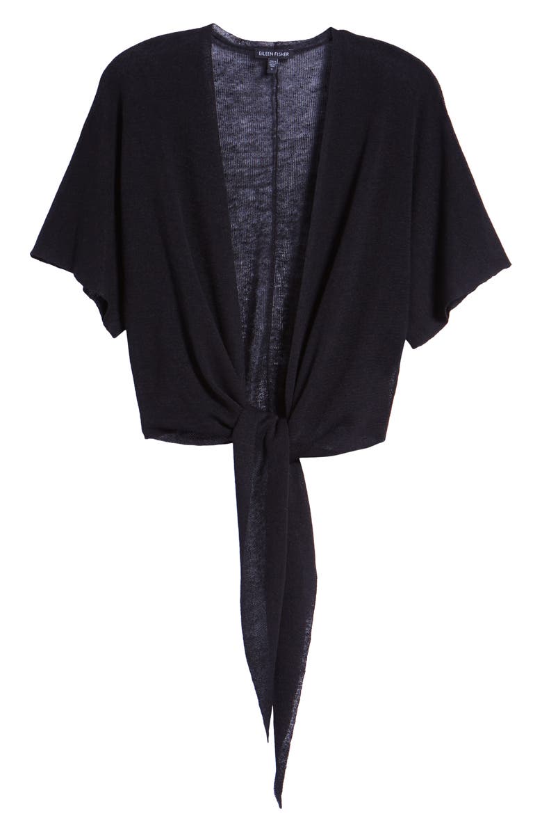 Eileen Fisher Tie Front Organic Linen Blend Cardigan, Alternate, color, 