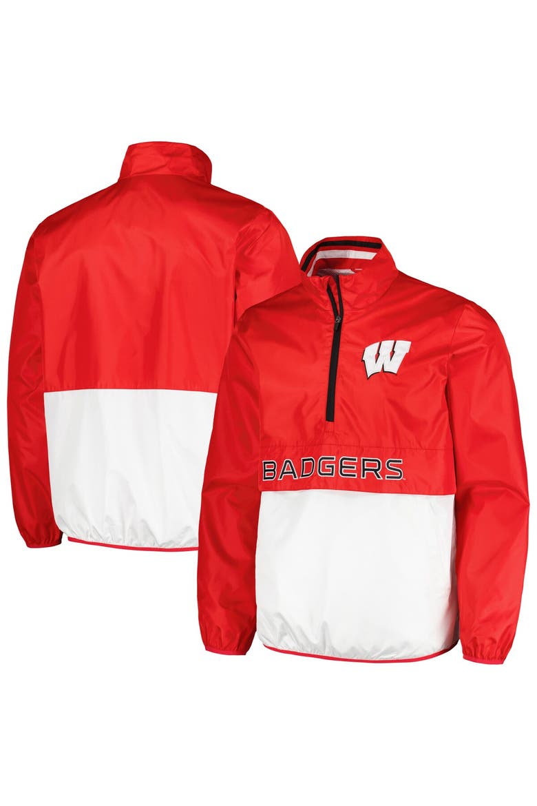 Men's G-III Sports by Carl Banks Red Wisconsin Badgers Cornerman Half-Zip Top, Main, color, Red