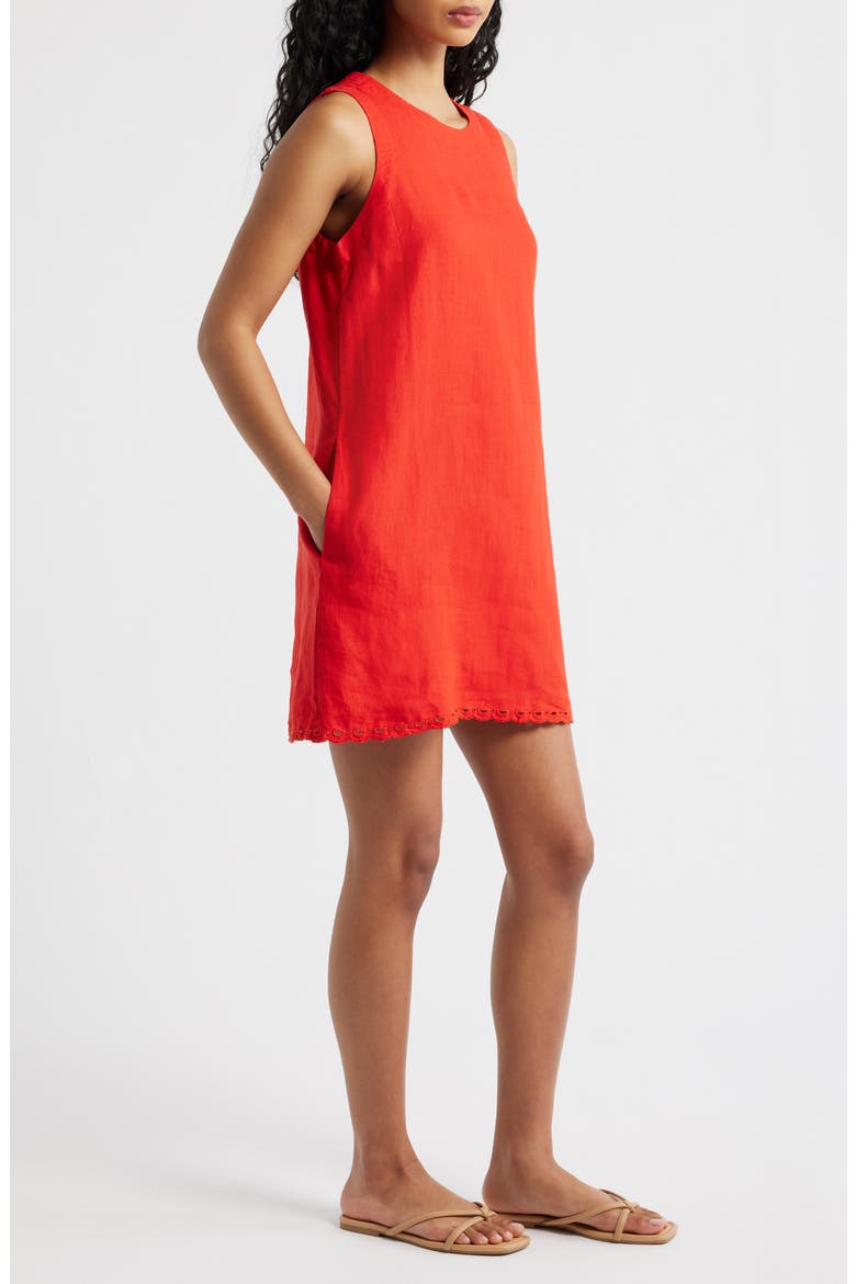 Embroidered Linen Mini Shift Dress, Alternate, color, WILD POPPY