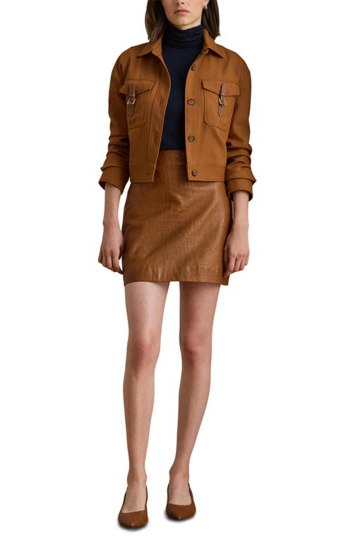 Ralph Lauren Lauren Croc Embossed Lambskin Leather Miniskirt In Brown