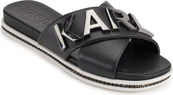 KARL LAGERFELD PARIS FASHION DESIGNER CHANNEL SLIP ON SLIDES BLACK SANDALS SZ 8 KARL LAGERFELD PARIS Opal Studs Platform Slide Sandal (Women  main image 3