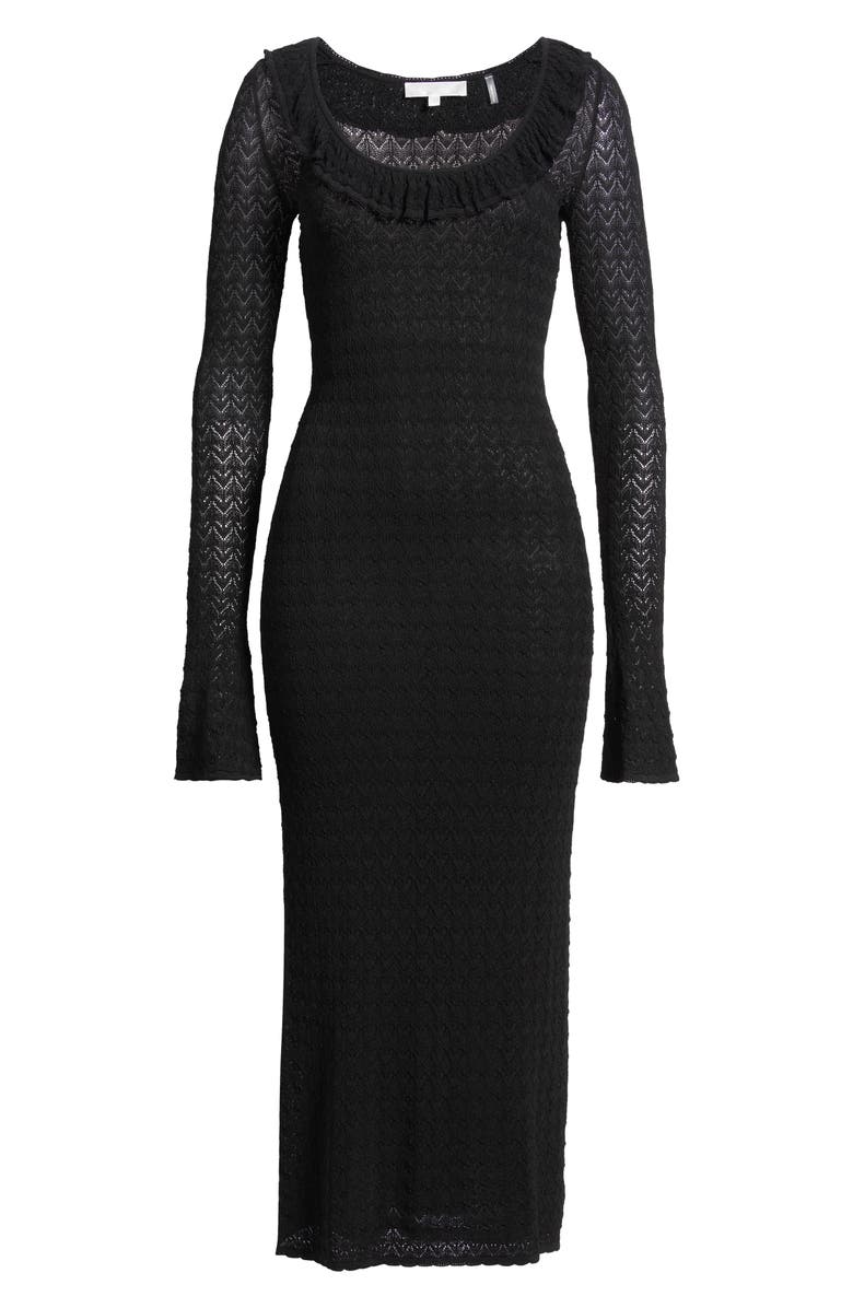 LoveShackFancy Tawnie Ruffle Pointelle Long Sleeve Maxi Dress, Alternate, color, Black