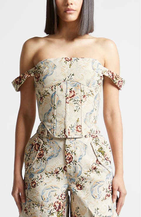 Bonnie Floral Jacquard Bardot Corset Top
