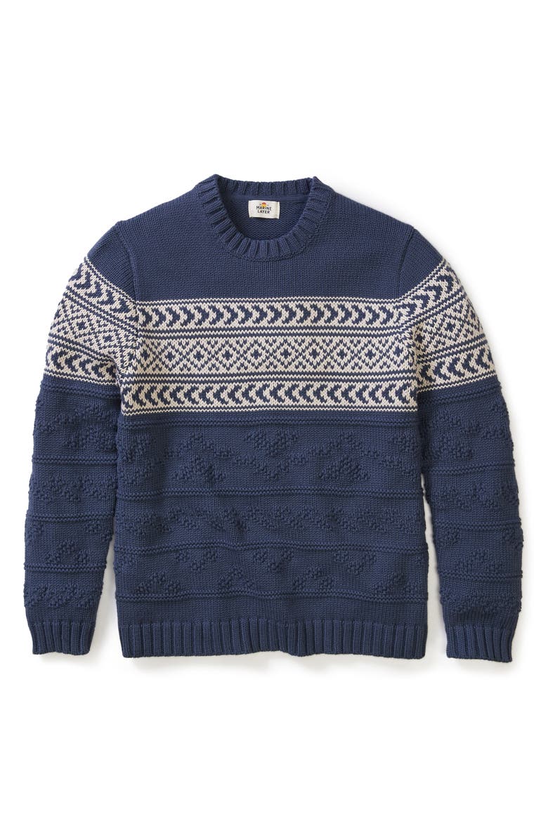 Marine Layer Erik Texture Organic Cotton Blend Sweater, Alternate, color, Navy