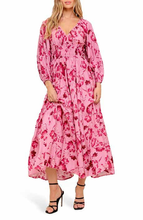 FLYING TOMATO Floral Long Sleeve Midi Dress