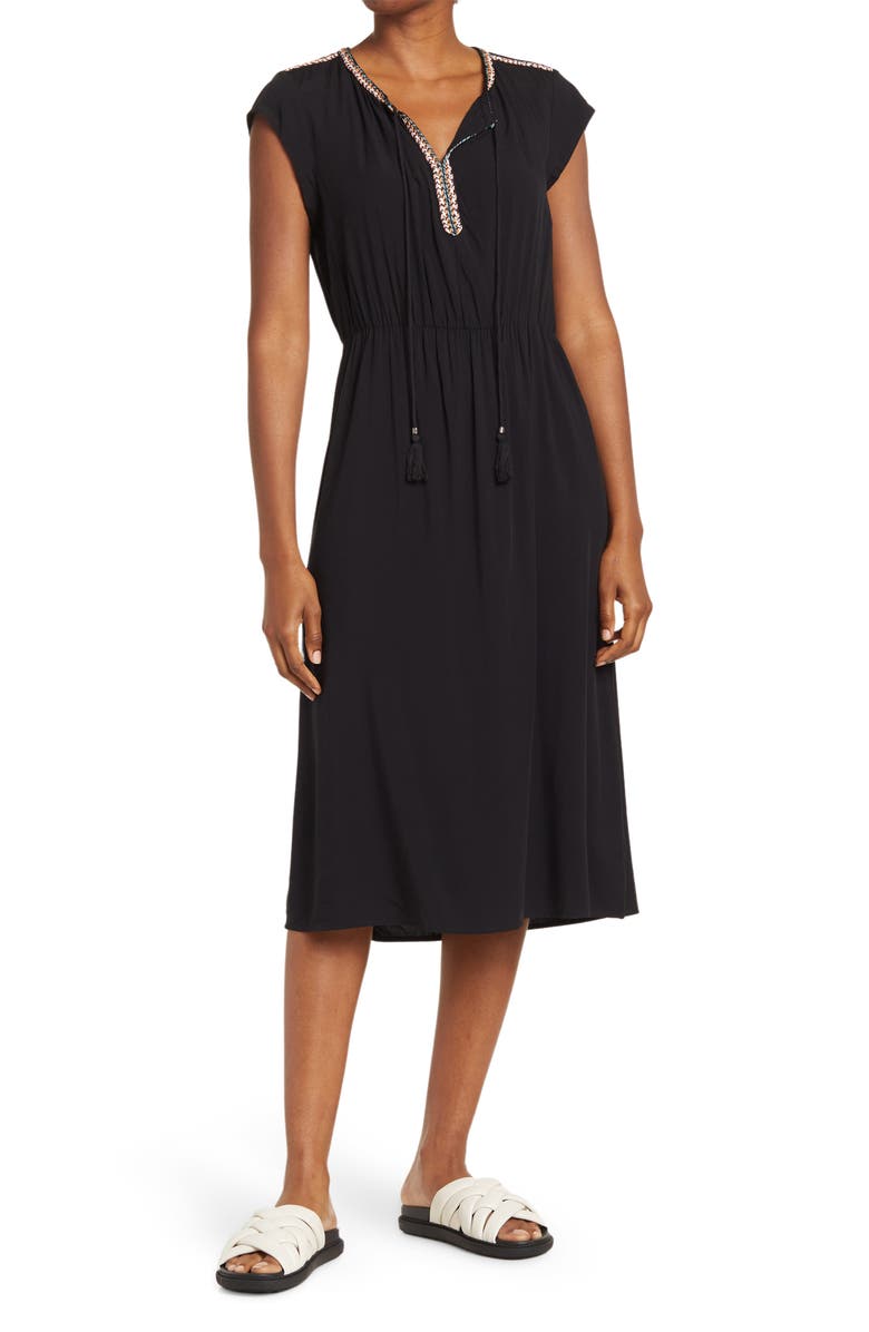 DR2 by Daniel Rainn Cap Sleeve Tape Trim Maxi Dress, Main, color,