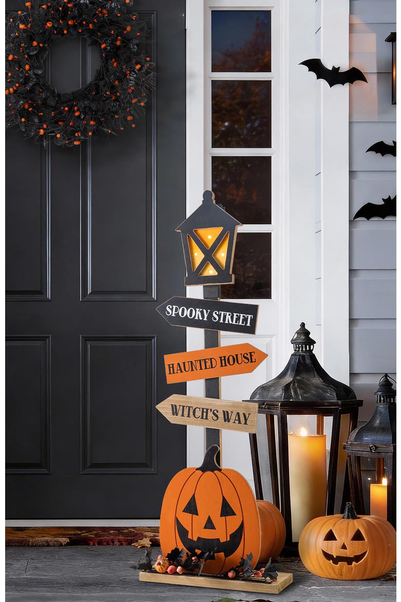 Halloween Lighted Wooden Lamp Post Porch Decor, Alternate, color, Black
