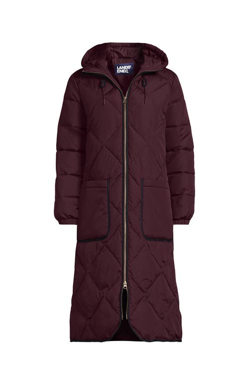 Lands' End Featherfree Insulated Diamond Quilted Maxi Coat In Burgundy