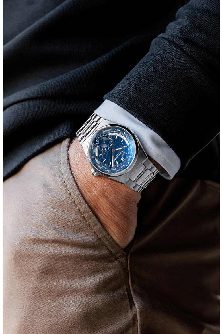 Highlife Worldtimer Manufacture Interchangeable Strap Automatic Watch, 41mm, Alternate, color, SILVER-TONE