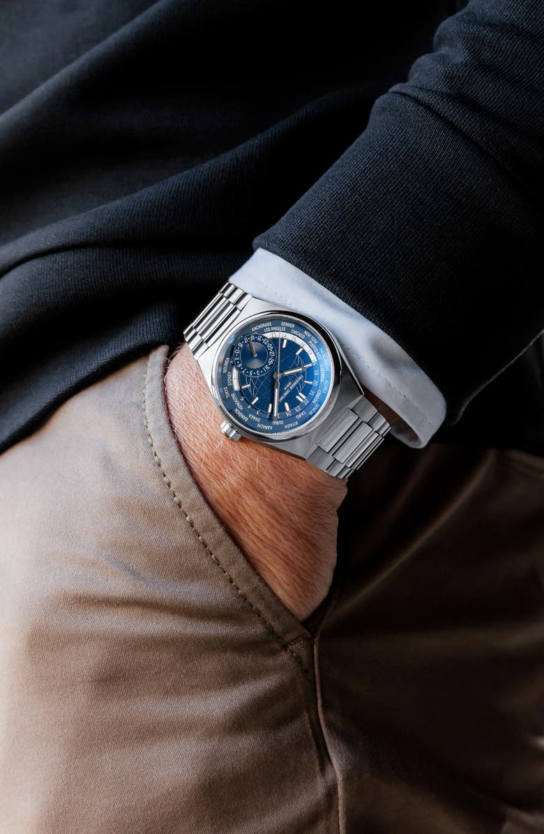 FREDERIQUE CONSTANT Highlife Worldtimer Manufacture Interchangeable Strap Automatic Watch, 41mm, Alternate, color, Silver-Tone