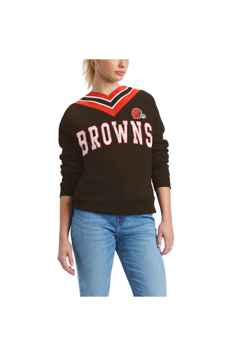 Women's Tommy Hilfiger Brown Cleveland Browns Heidi V-Neck Pullover Sweatshirt, Main, color, Brown