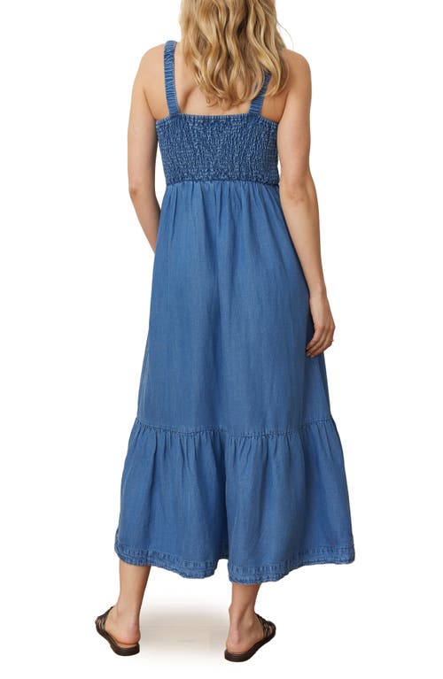 Marine Layer Selene Smocked Sleeveless Maxi Dress In Medium Wash