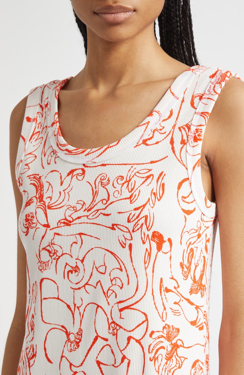 Marimekko Taide Cactis Drop Waist Dress, Alternate, color, White Red