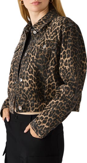 Leopard Print Crop Denim Jacket