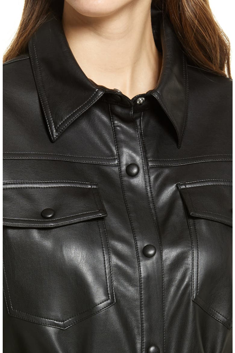 Faux Leather Belted Shirt Jacket, Alternate, color, BLACK