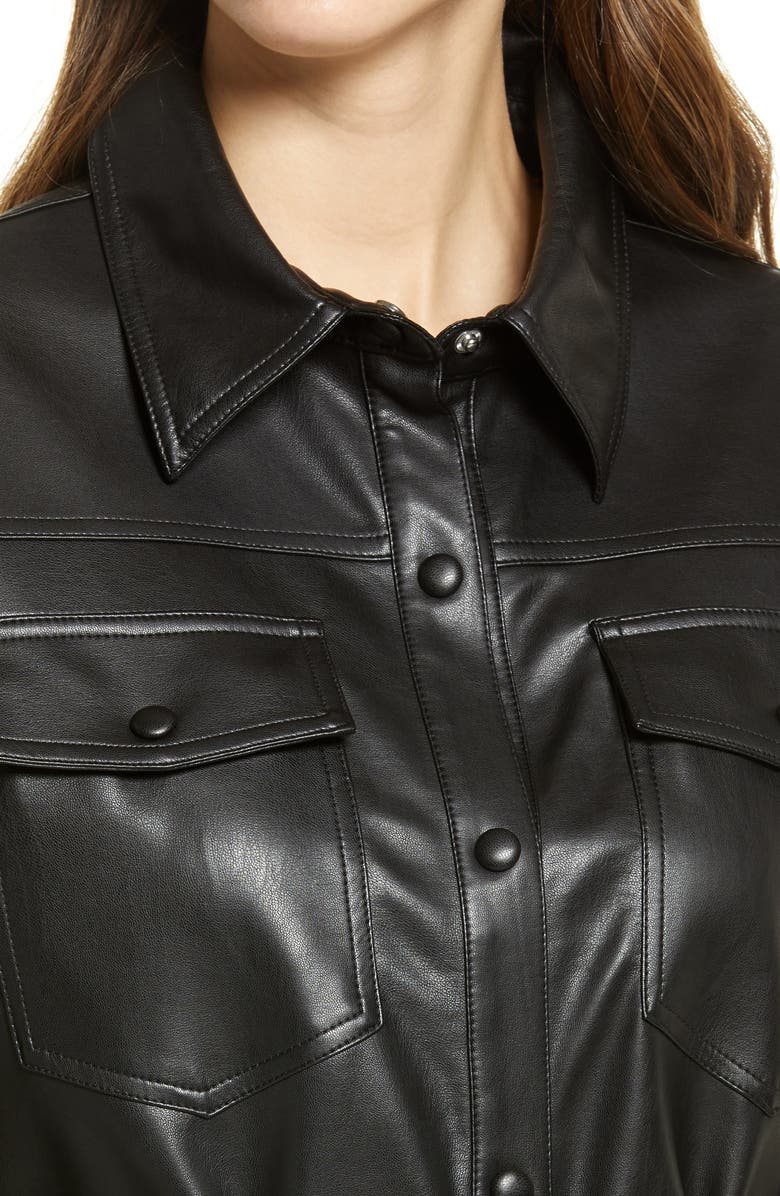 Sanctuary Faux Leather Belted Shirt Jacket, Alternate, color, Black