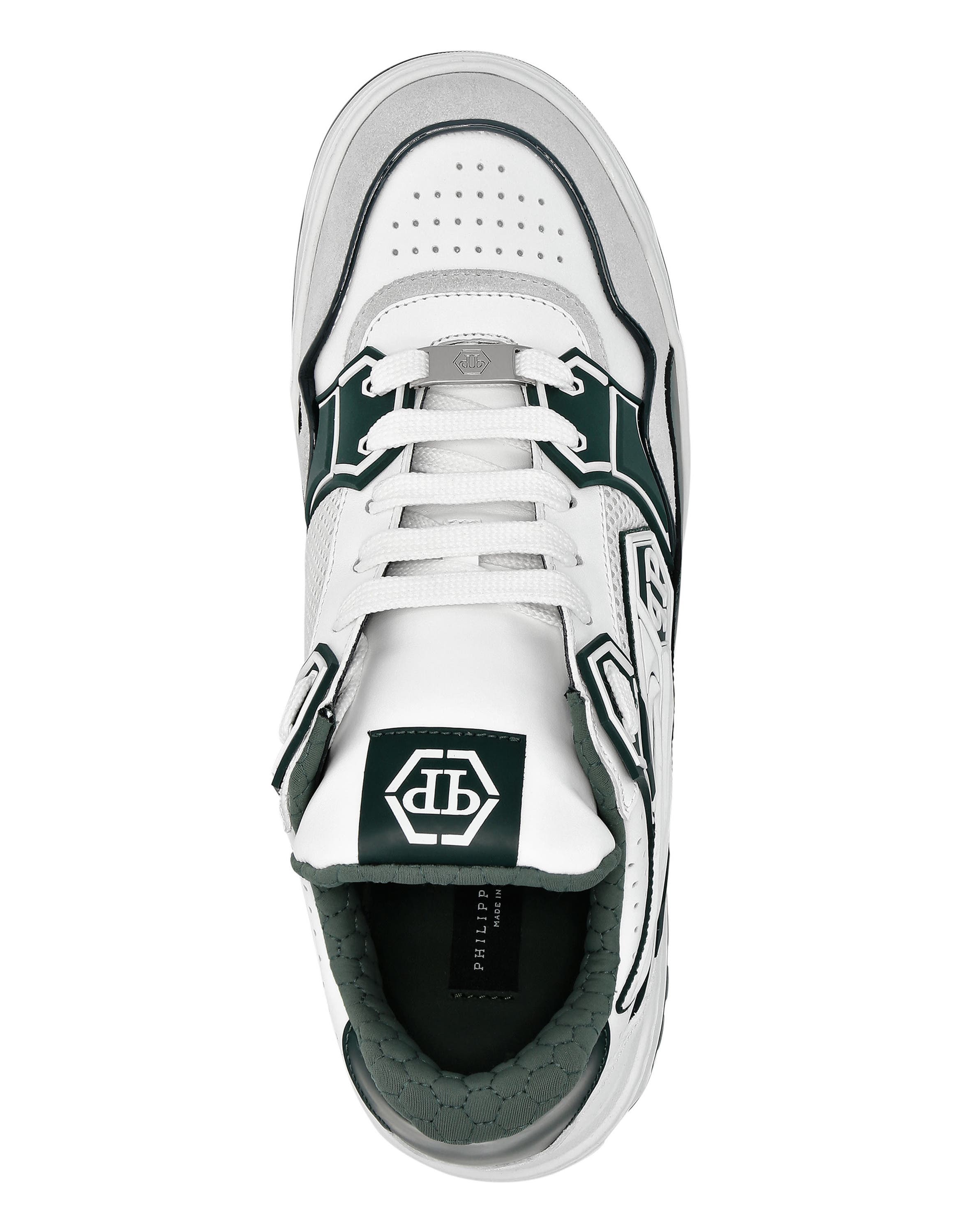 Mix Leather Lo-Top Sneakers Strass Hexagon Men, Alternate, color, white/green
