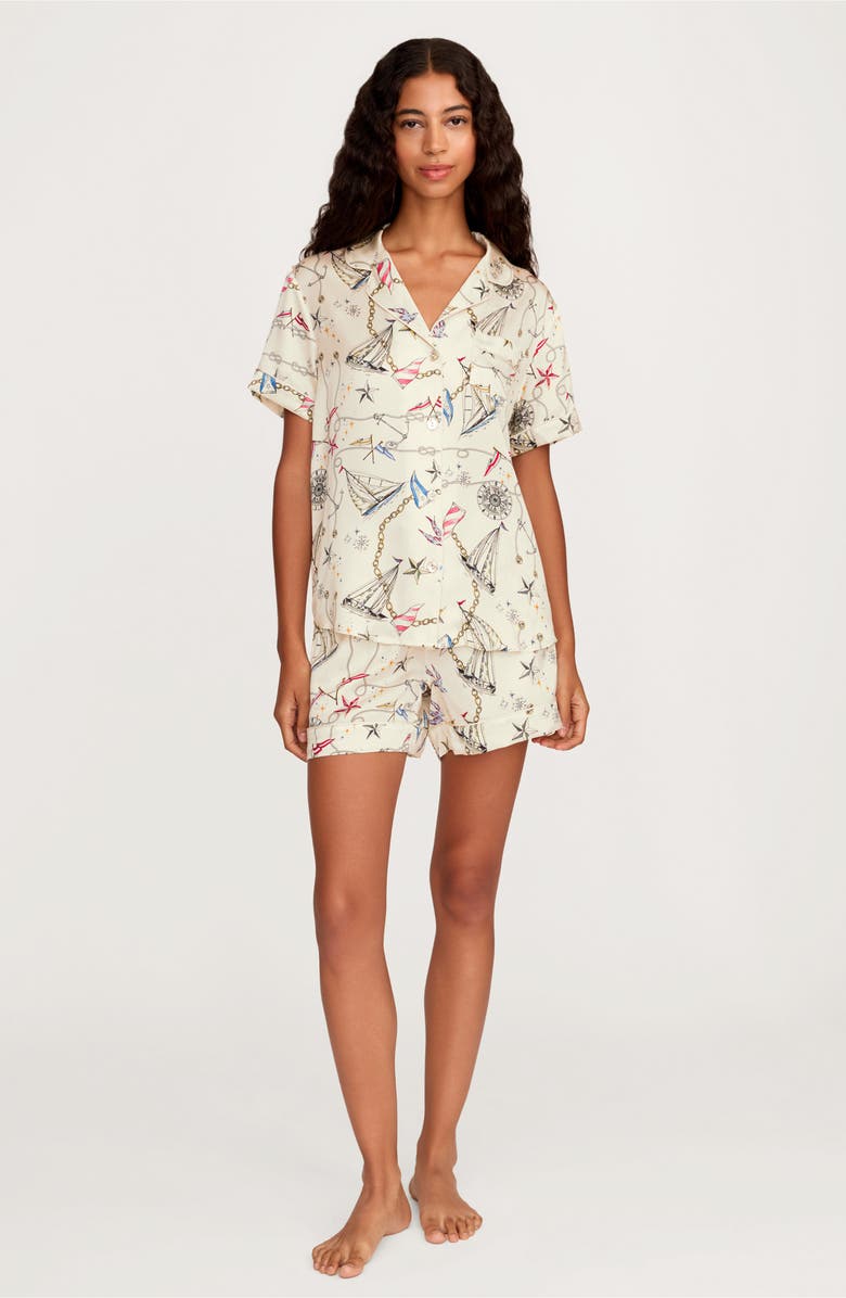 Petite Plume Regatta Royale Mulberry Silk Short Pajamas, Alternate, color, Beige