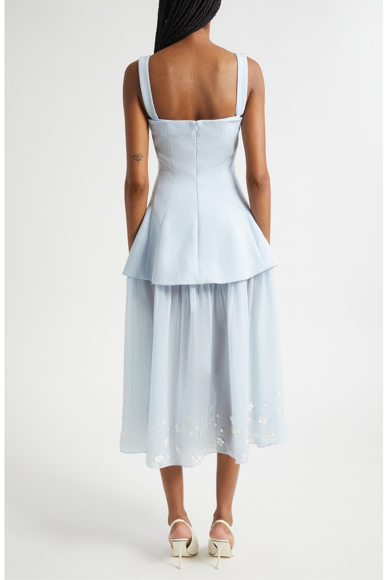 Floral Appliqué Mixed Media Bustier Midi Dress, Alternate, color, LIGHT BLUE BLOOM